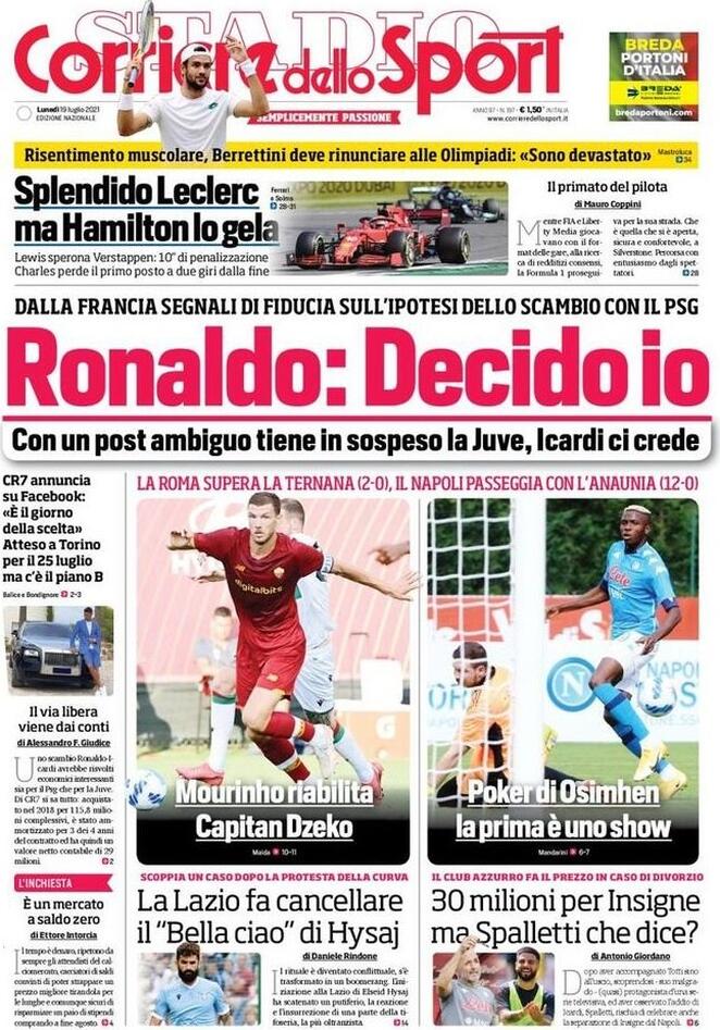 Rassegna stampa Juve: prime pagine quotidiani sportivi - 19 luglio 2021 45 corriere dello sport 2021 07 19 60f4fce85dce6