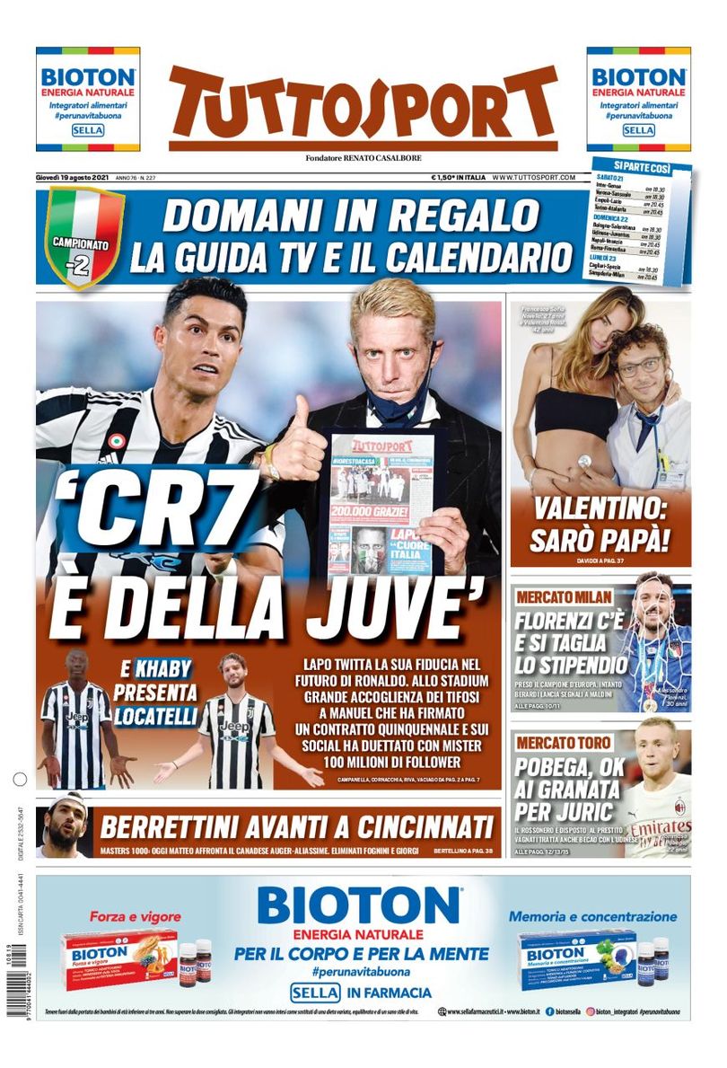 Rassegna stampa Juve: prime pagine quotidiani sportivi - 19 agosto 2021 45 E9IPAFRXEAENEw