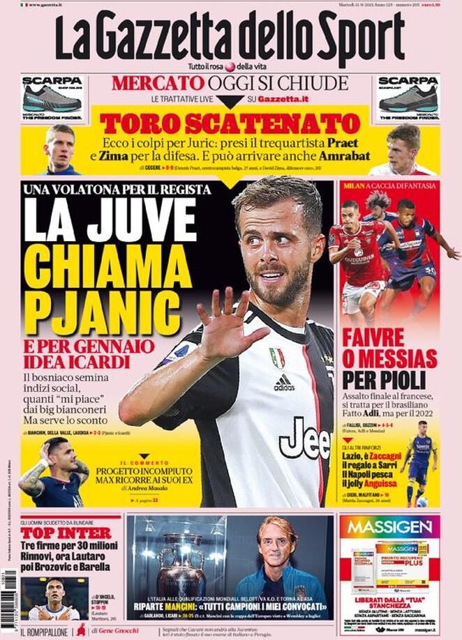Rassegna stampa Juve: prime pagine quotidiani sportivi - 31 agosto 2021 44 gazzetta 1