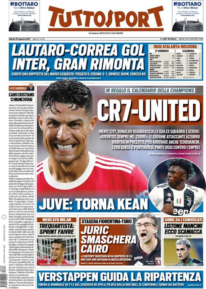 Rassegna stampa Juve: prime pagine quotidiani sportivi - 28 agosto 2021 43 tuttosport 3