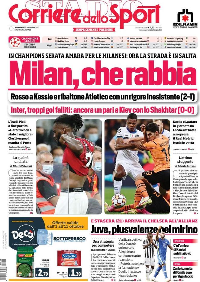 Rassegna stampa Juve: prime pagine quotidiani sportivi - 29 settembre 2021 42 corriere 2