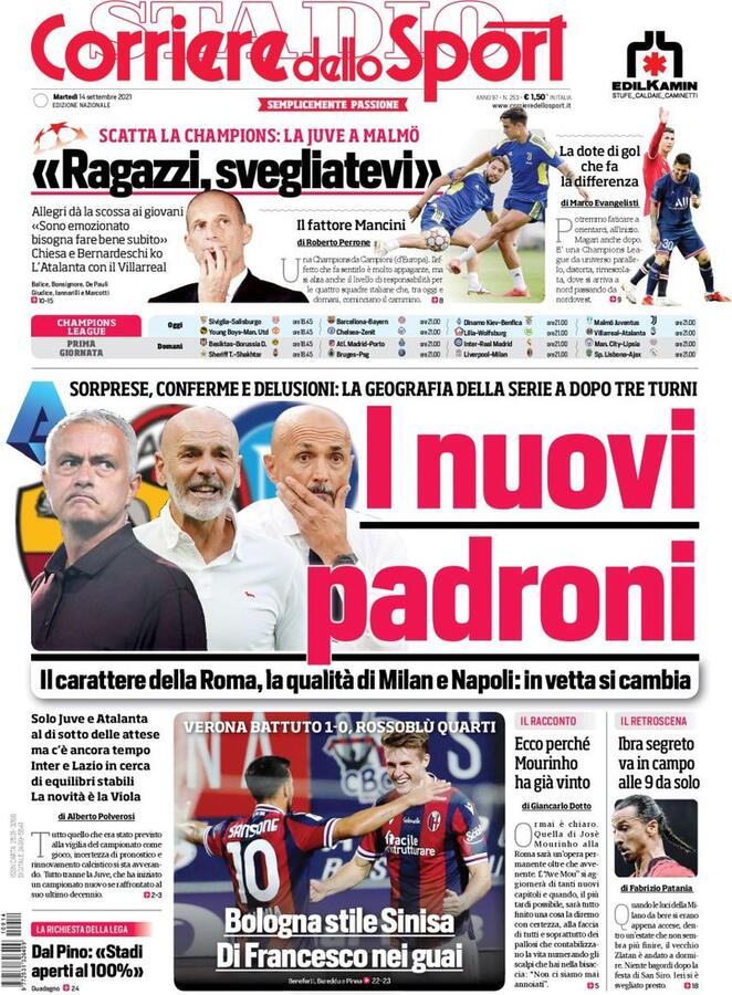 Rassegna stampa Juve: prime pagine quotidiani sportivi - 14 settembre 2021 45 corriere dello sport 2021 09 14 613fcee79adaa