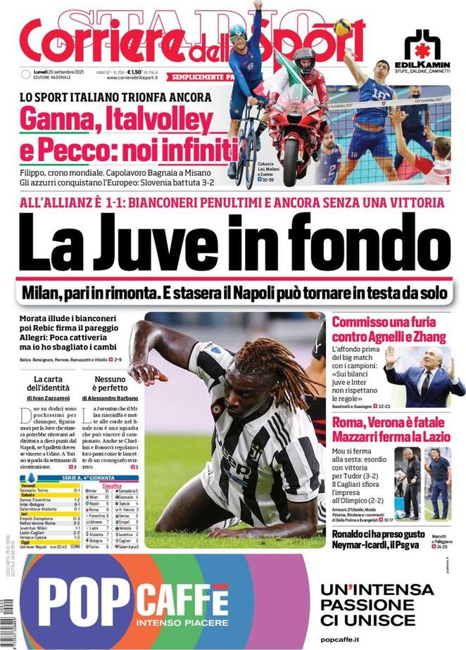 Rassegna stampa Juve: prime pagine quotidiani sportivi - 20 settembre 2021 44 corriere dello sport 2021 09 20 6147b9ff46d0c