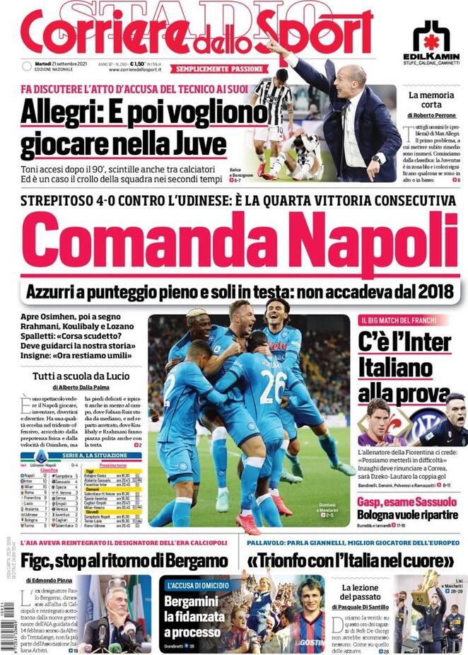 Rassegna stampa Juve: prime pagine quotidiani sportivi - 21 settembre 2021 44 corriere dello sport 2021 09 21 61490ab720e92