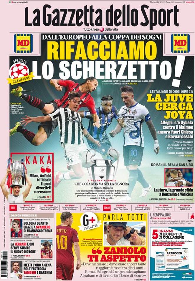 Rassegna stampa Juve: prime pagine quotidiani sportivi - 14 settembre 2021 44 la gazzetta dello sport 2021 09 14 613fd7fd0cdc3