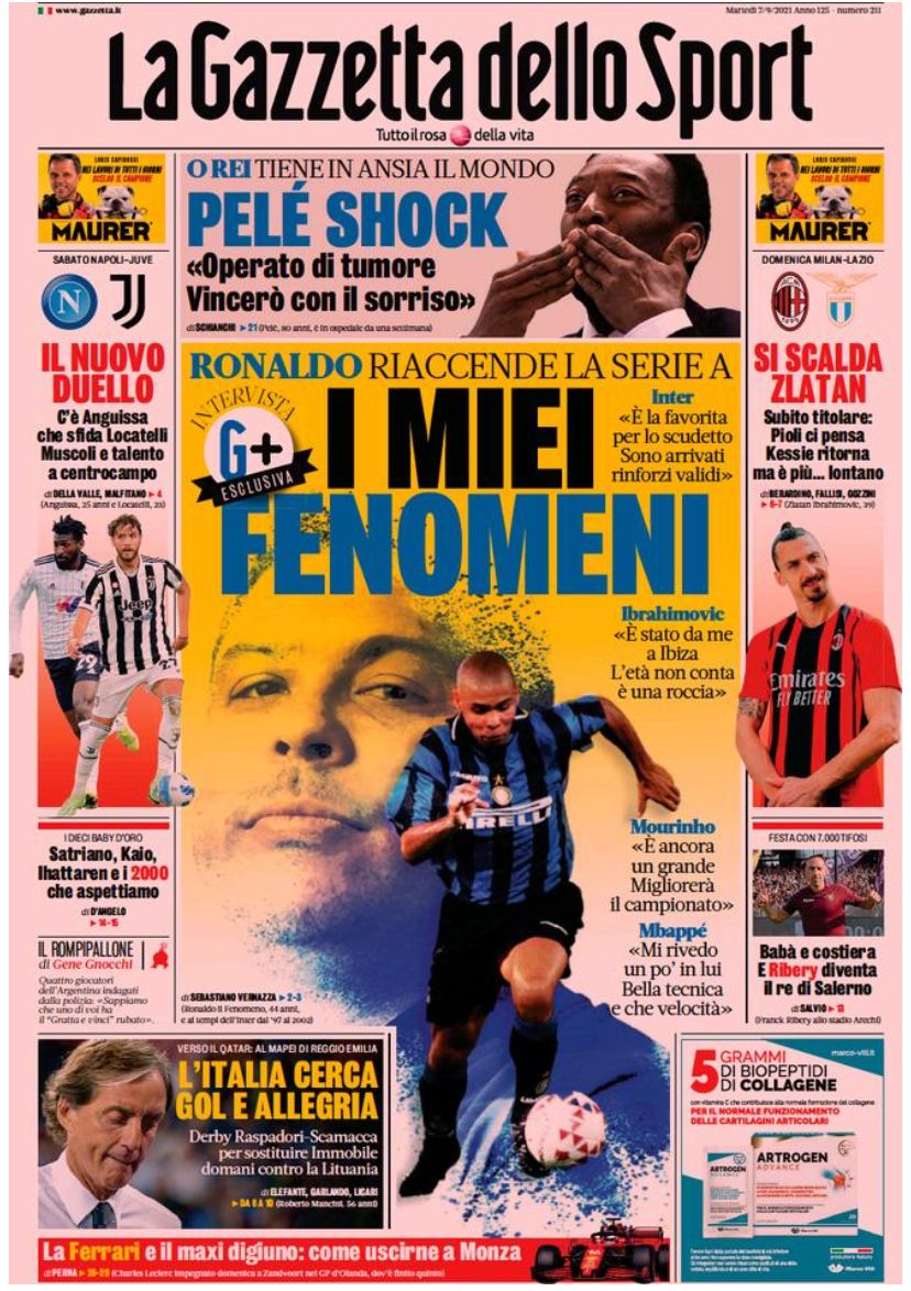 Rassegna stampa Juve: prime pagine quotidiani sportivi - 7 settembre 2021 44 la gazzetta