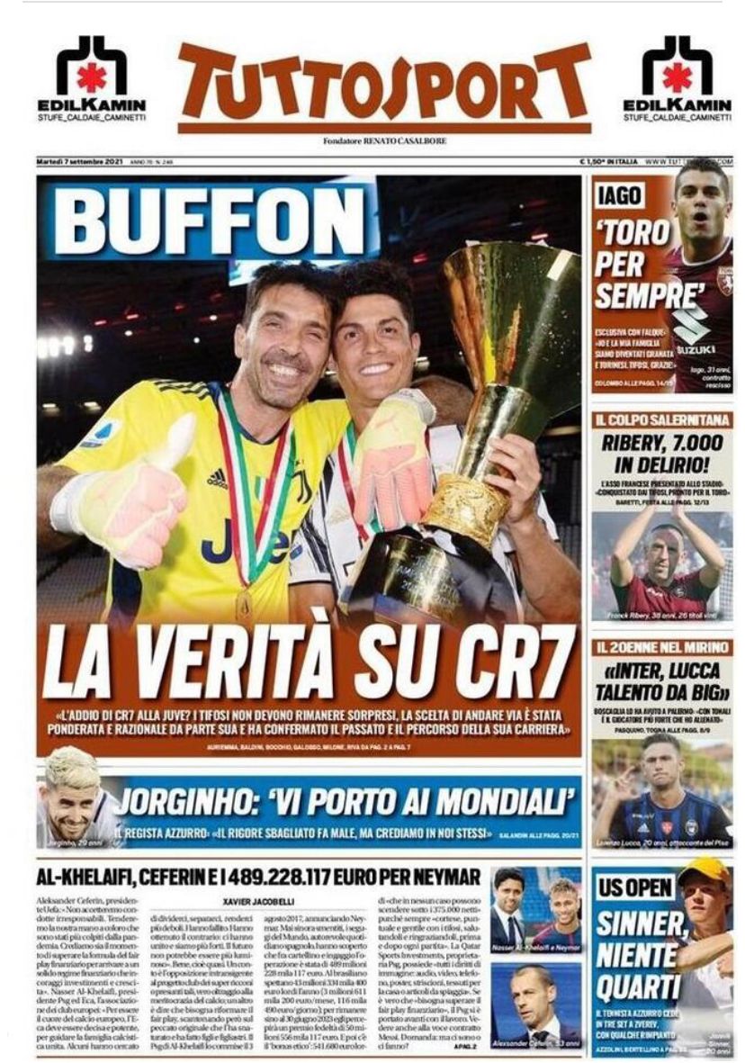 Rassegna stampa Juve: prime pagine quotidiani sportivi - 7 settembre 2021 43 tuttosport