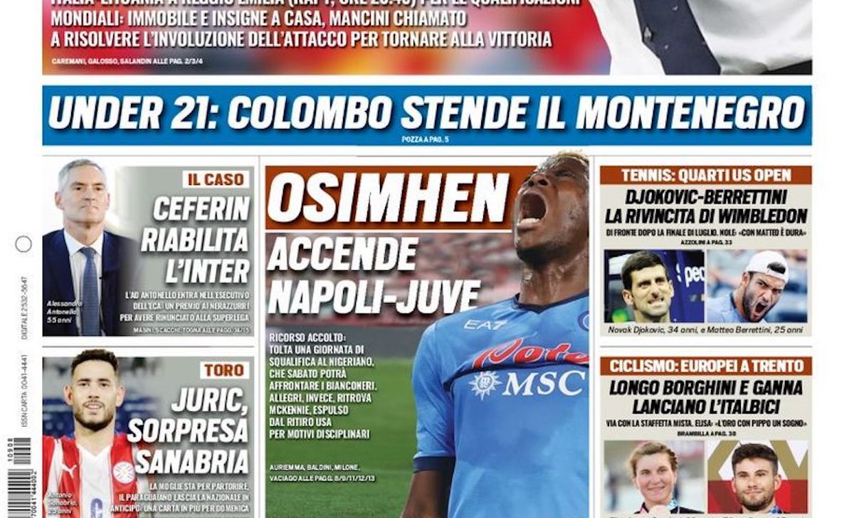 Rassegna stampa Juve: prime pagine quotidiani sportivi - 8 settembre 2021 42 tuttosport 1