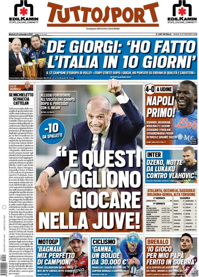 Rassegna stampa Juve: prime pagine quotidiani sportivi - 21 settembre 2021 43 tuttosport 2021 09 21 61490895c024a
