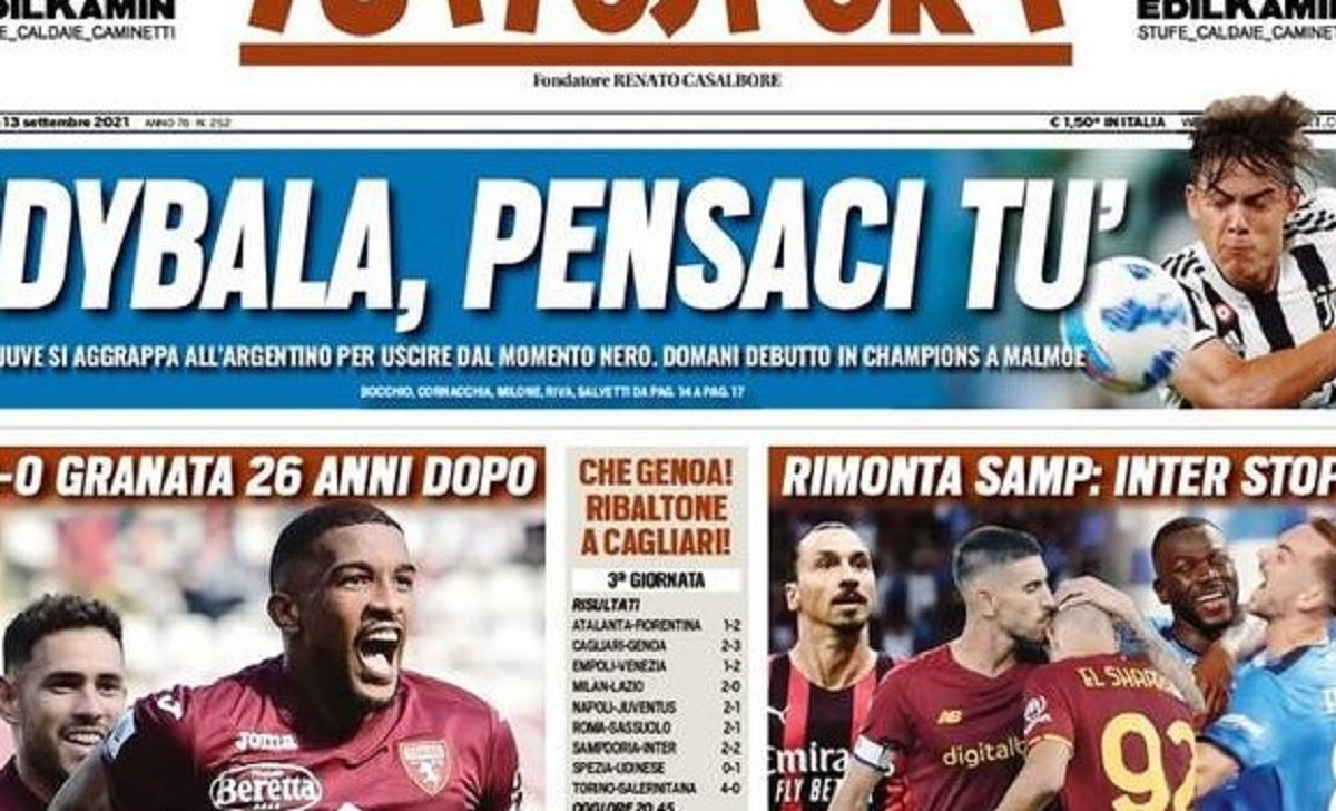 Rassegna stampa Juve: prime pagine quotidiani sportivi - 13 settembre 2021 42 tuttosport 3