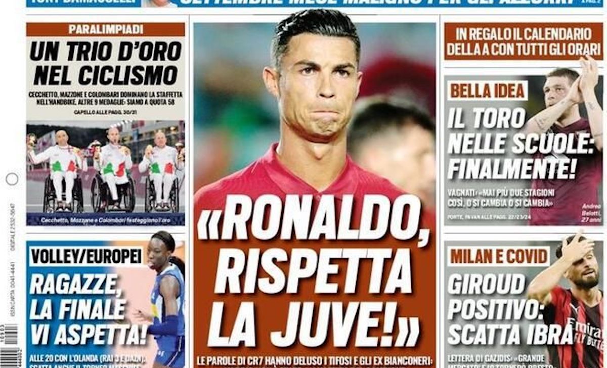 Rassegna stampa Juve: prime pagine quotidiani sportivi - 3 settembre 2021 42 tuttosport