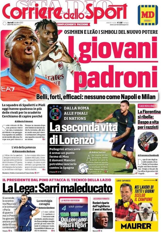 Rassegna stampa Juve: prime pagine quotidiani sportivi - 5 ottobre 2021 45 corriere 3