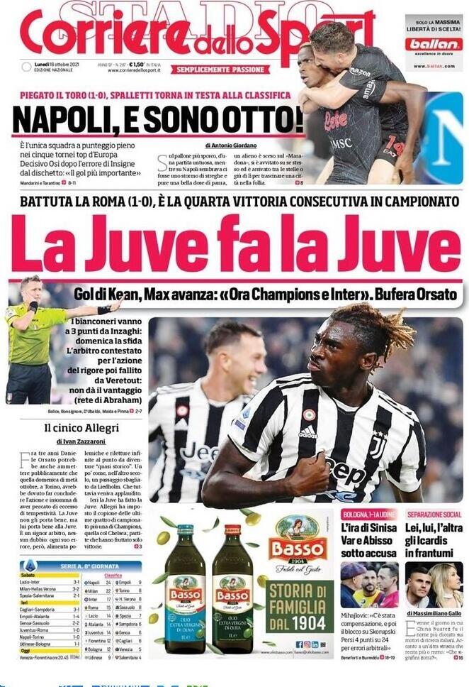 Rassegna stampa Juve: prime pagine quotidiani sportivi - 18 ottobre 2021 45 corriere dello sport 2021 10 18 616cf51a4333e
