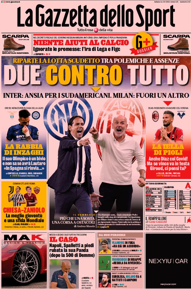 Rassegna stampa Juve: prime pagine quotidiani sportivi - 16 ottobre 2021 44 la gazzetta dello sport 2021 10 16 616a50c20c1a8