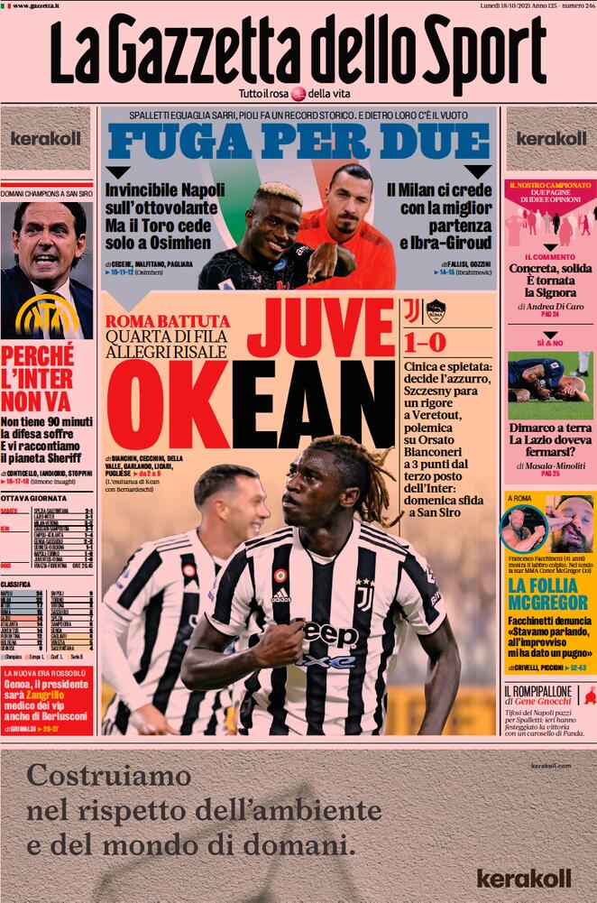 Rassegna stampa Juve: prime pagine quotidiani sportivi - 18 ottobre 2021 44 la gazzetta dello sport 2021 10 18 616cf4ed59db6