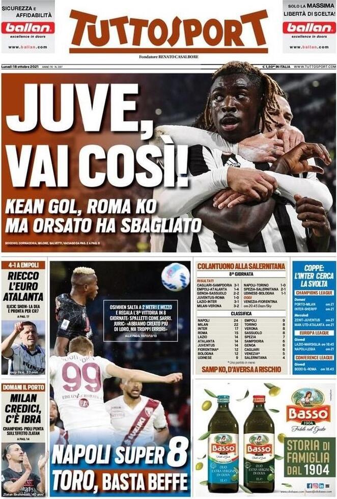 Rassegna stampa Juve: prime pagine quotidiani sportivi - 18 ottobre 2021 42 tuttosport 2021 10 18 616cf51042ce8