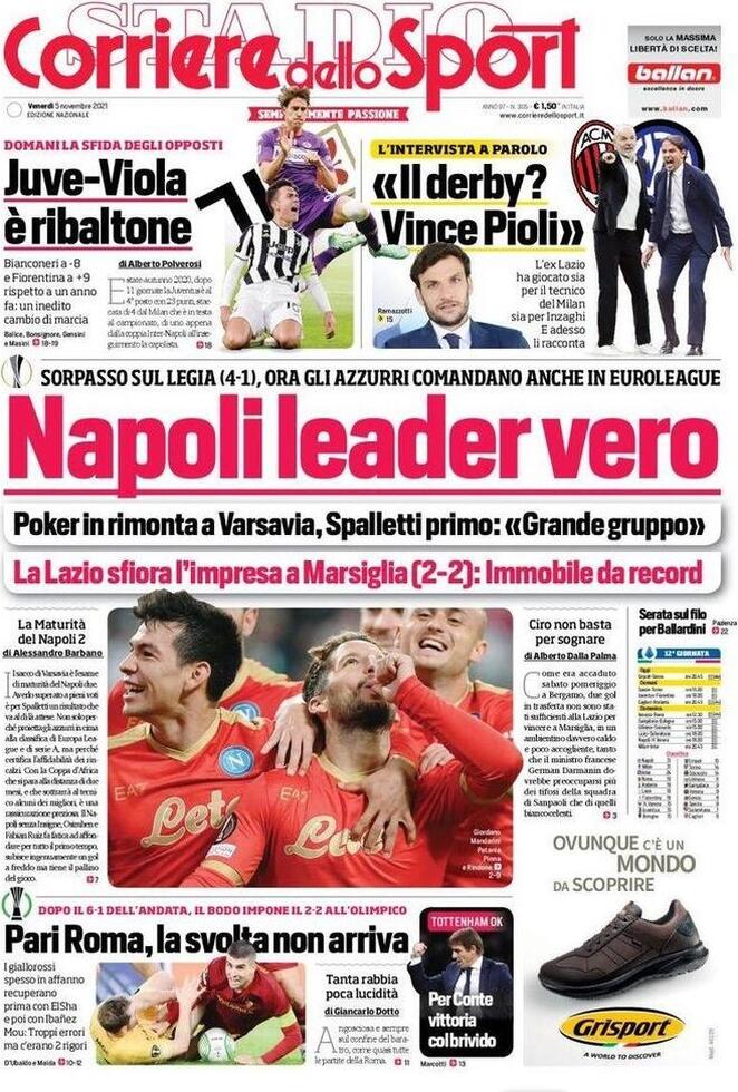 Rassegna stampa Juve: prime pagine quotidiani sportivi - 5 novembre 2021 44 corriere dello sport 2021 11 05 6184cc92c45eb