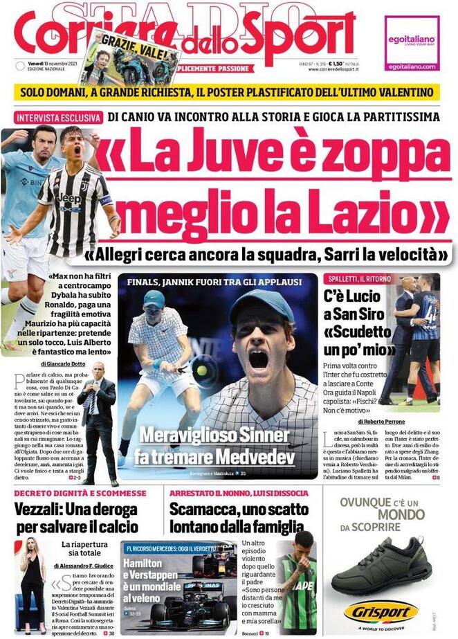 Rassegna stampa Juve: prime pagine quotidiani sportivi - 19 novembre 2021 45 corriere dello sport 2021 11 19 6196e037b3c3b