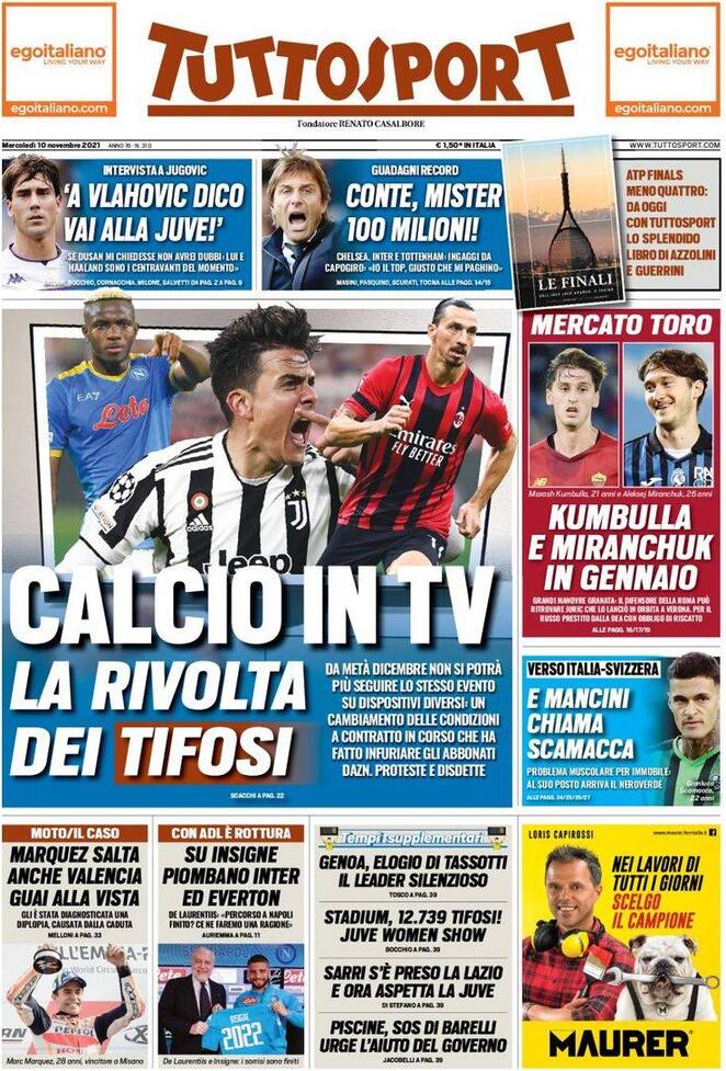 Rassegna stampa Juve: prime pagine quotidiani sportivi - 10 novembre 2021 43 tuttosport 2021 11 10 618b03932551e