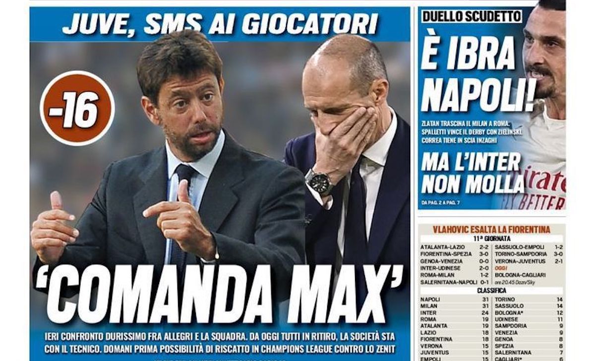 Rassegna stampa Juve: prime pagine quotidiani sportivi - 1 novembre 2021 42 tuttosport