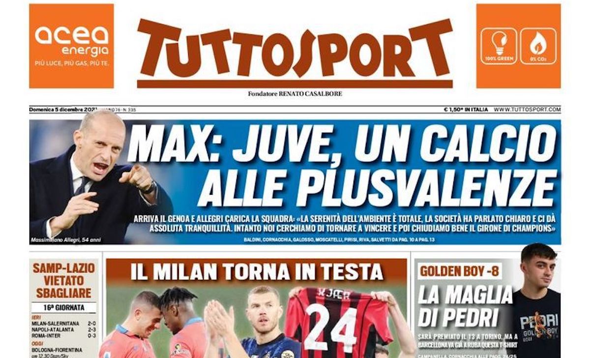 Rassegna stampa Juve: prime pagine quotidiani sportivi - 5 dicembre 2021 42 tuttosport 2