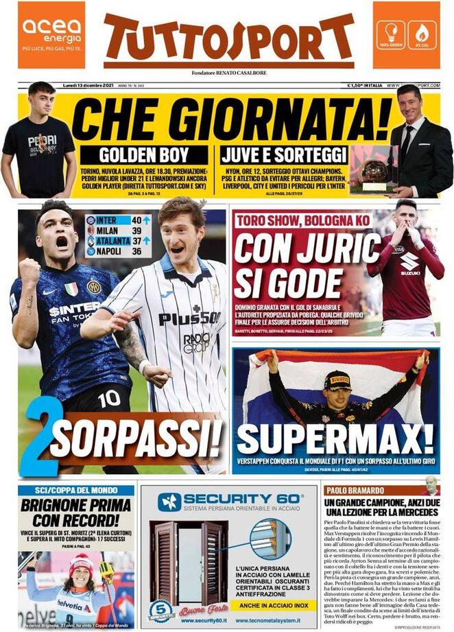 Rassegna stampa Juve: prime pagine quotidiani sportivi - 13 dicembre 2021 43 tuttosport 3