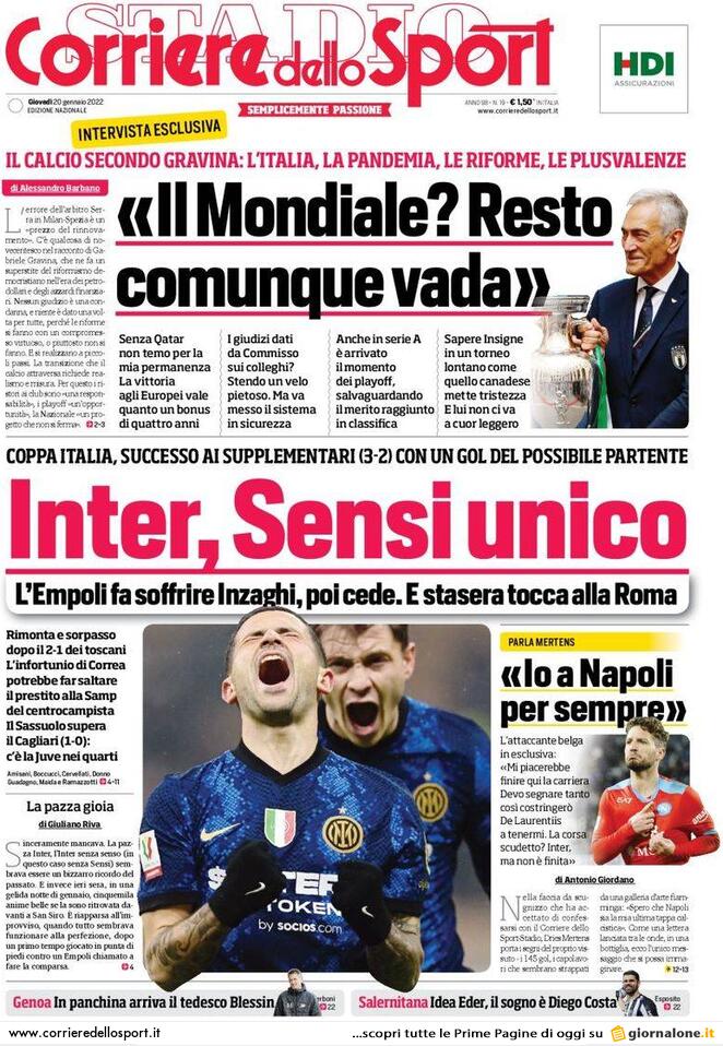 Rassegna stampa Juve: prime pagine quotidiani sportivi - 20 gennaio 2022 38 Corriere dello Sport 1