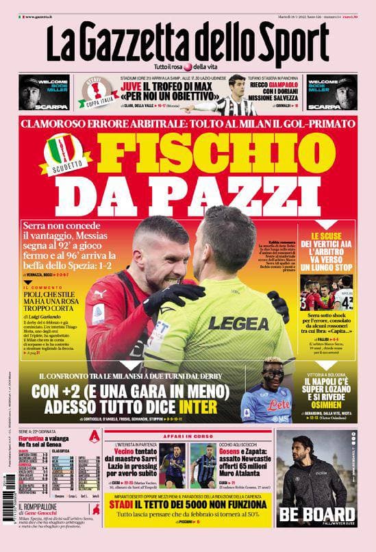 Rassegna stampa Juve: prime pagine quotidiani sportivi - 18 gennaio 2022 39 Gazzetta dello Sport 10