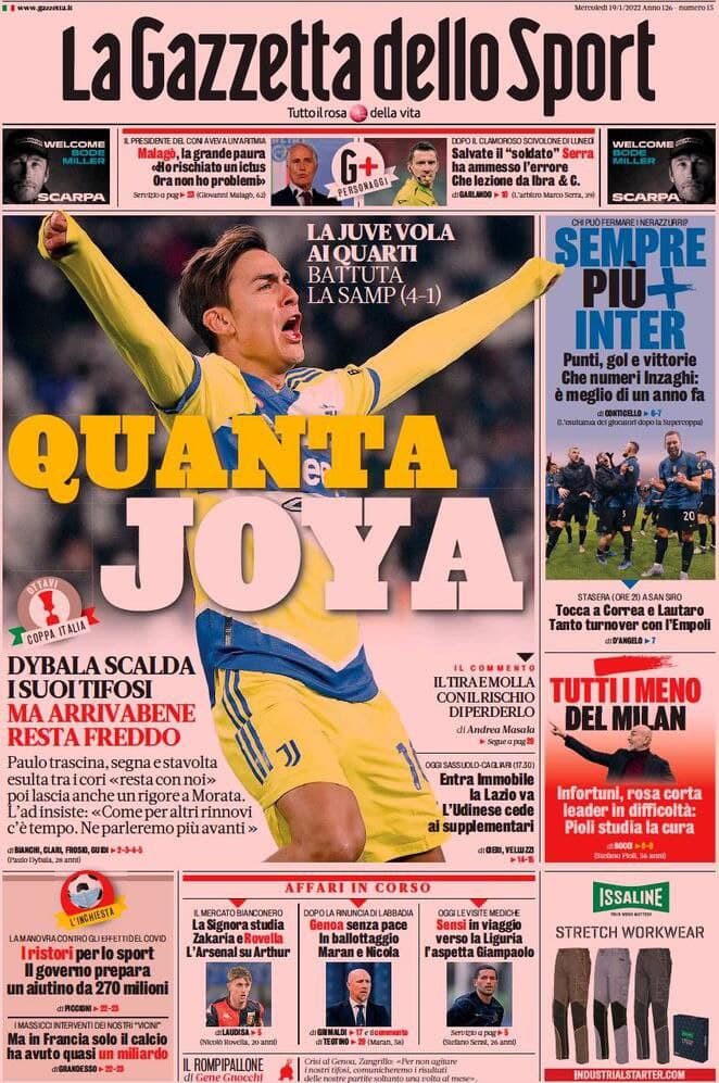 Rassegna stampa Juve: prime pagine quotidiani sportivi - 19 gennaio 2022 39 Gazzetta dello Sport 11