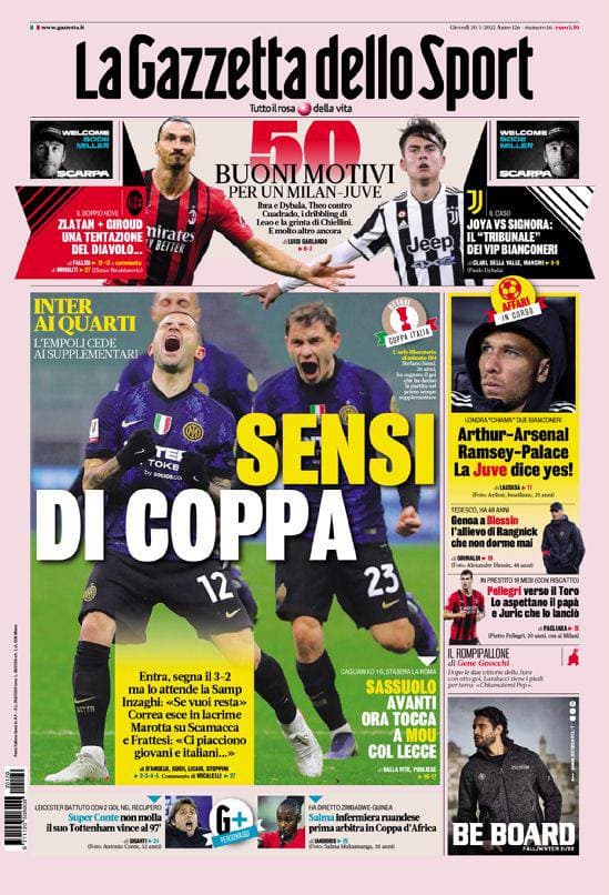 Rassegna stampa Juve: prime pagine quotidiani sportivi - 20 gennaio 2022 39 Gazzetta dello Sport 12