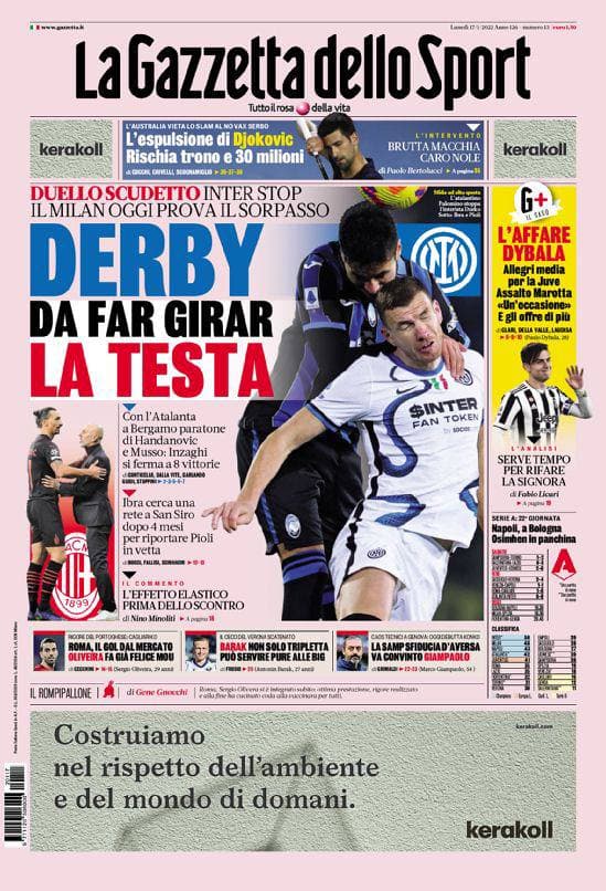 Rassegna stampa Juve: prime pagine quotidiani sportivi - 17 gennaio 2022 38 Gazzetta dello Sport 9