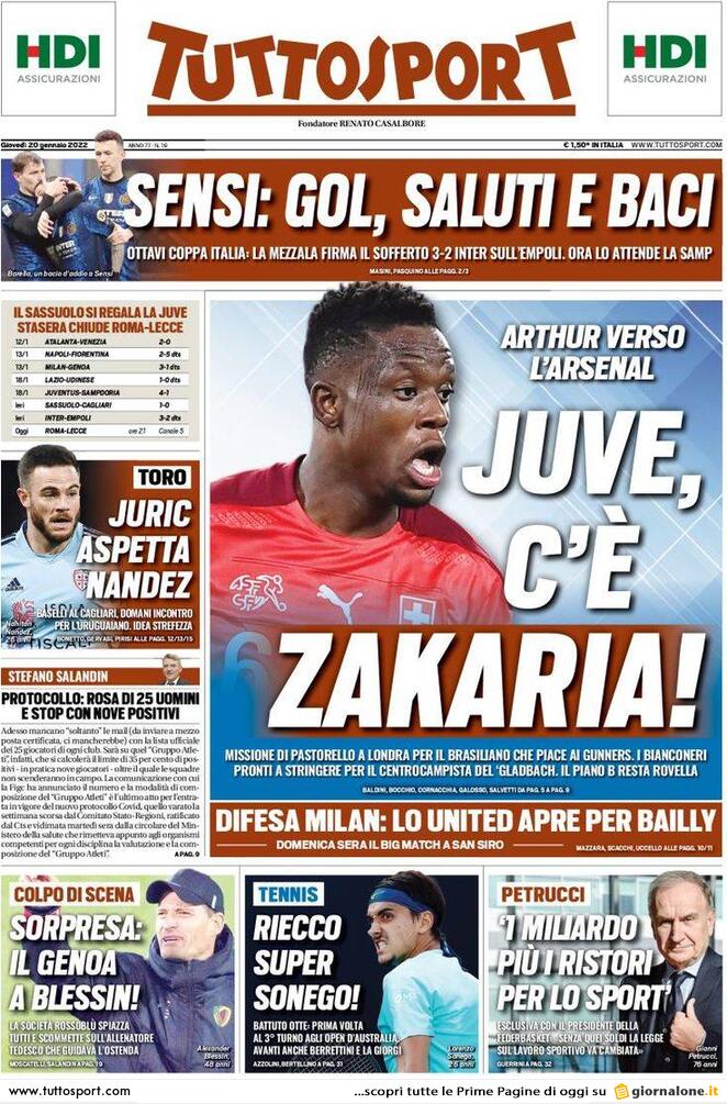 Rassegna stampa Juve: prime pagine quotidiani sportivi - 20 gennaio 2022 37 Tuttosport 1