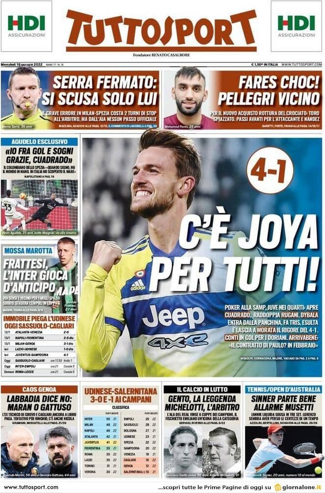 Rassegna stampa Juve: prime pagine quotidiani sportivi - 19 gennaio 2022 37 Tuttosport 10