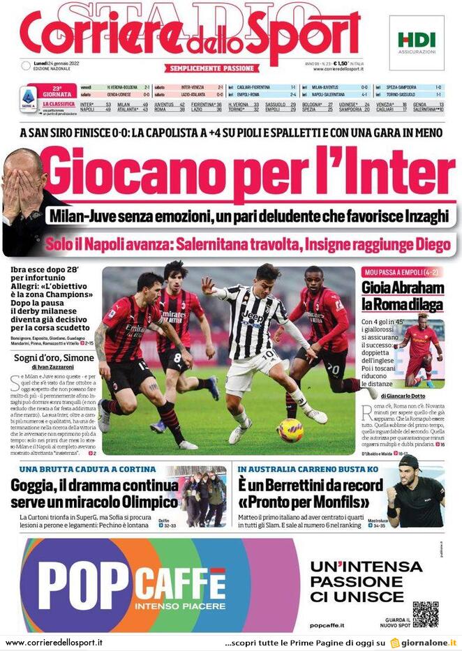 Rassegna stampa Juve: prime pagine quotidiani sportivi - 24 gennaio 2022 39 corriere dello sport 005316041