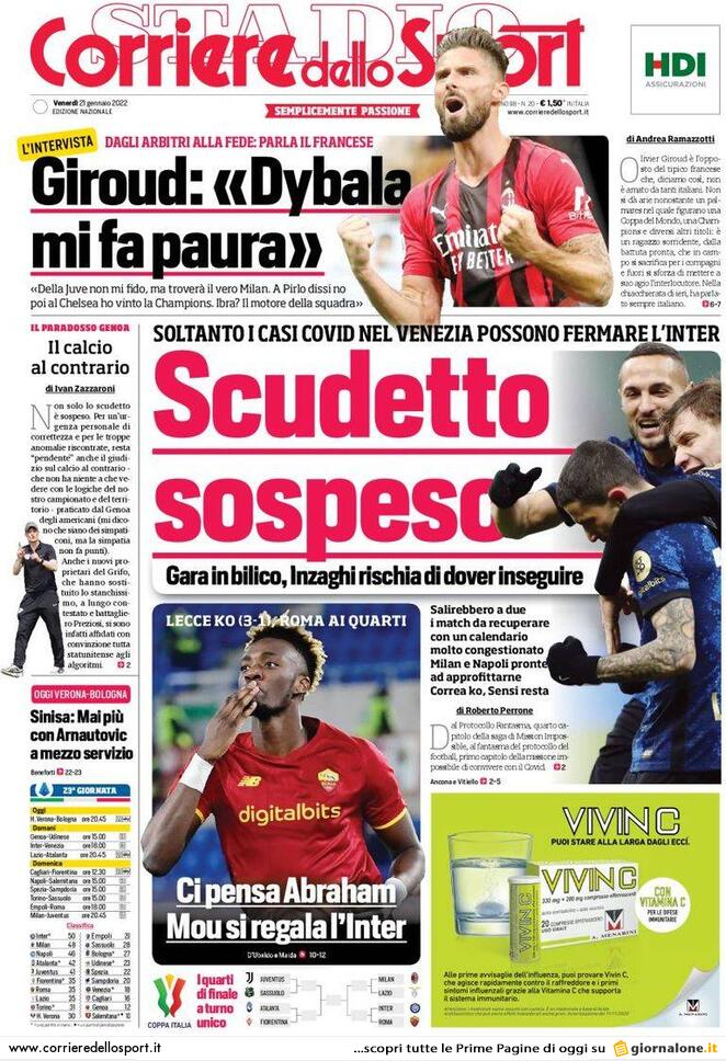 Rassegna stampa Juve: prime pagine quotidiani sportivi - 21 gennaio 2022 38 corriere dello sport 21 gennaio 2022