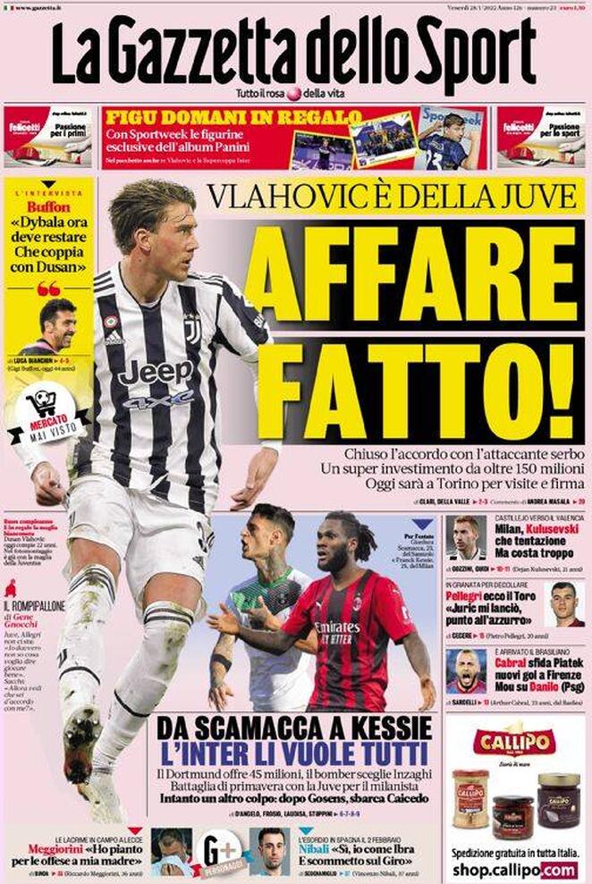 Rassegna stampa Juve: prime pagine quotidiani sportivi - 28 gennaio 2022 39 la gazzetta dello sport 005345665