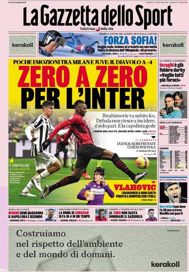 Rassegna stampa Juve: prime pagine quotidiani sportivi - 24 gennaio 2022 38 la gazzetta dello sport 005435547