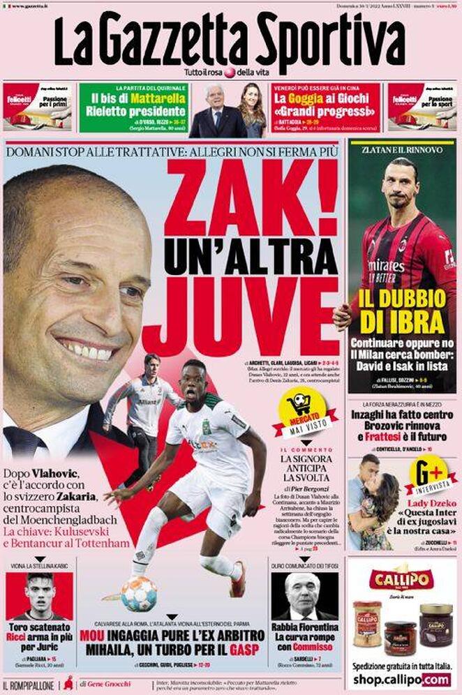 Rassegna stampa Juve: prime pagine quotidiani sportivi - 30 gennaio 2022 39 la gazzetta dello sport 005844280
