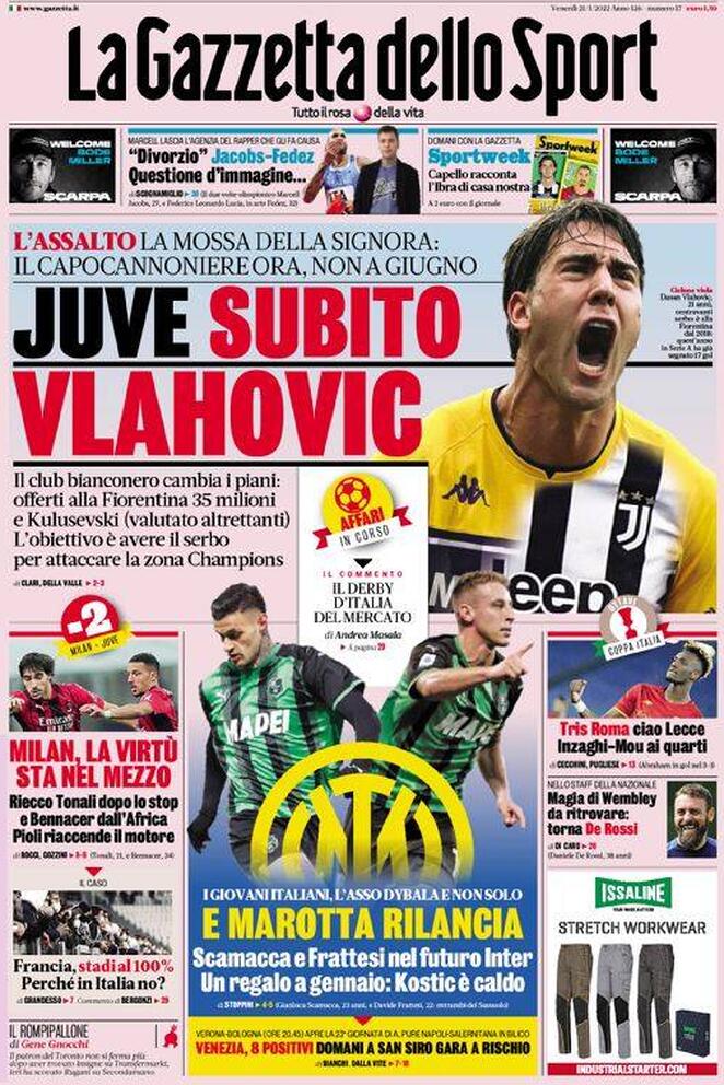 Rassegna stampa Juve: prime pagine quotidiani sportivi - 21 gennaio 2022 39 la gazzetta dello sport 21 gennaio 2022jpg