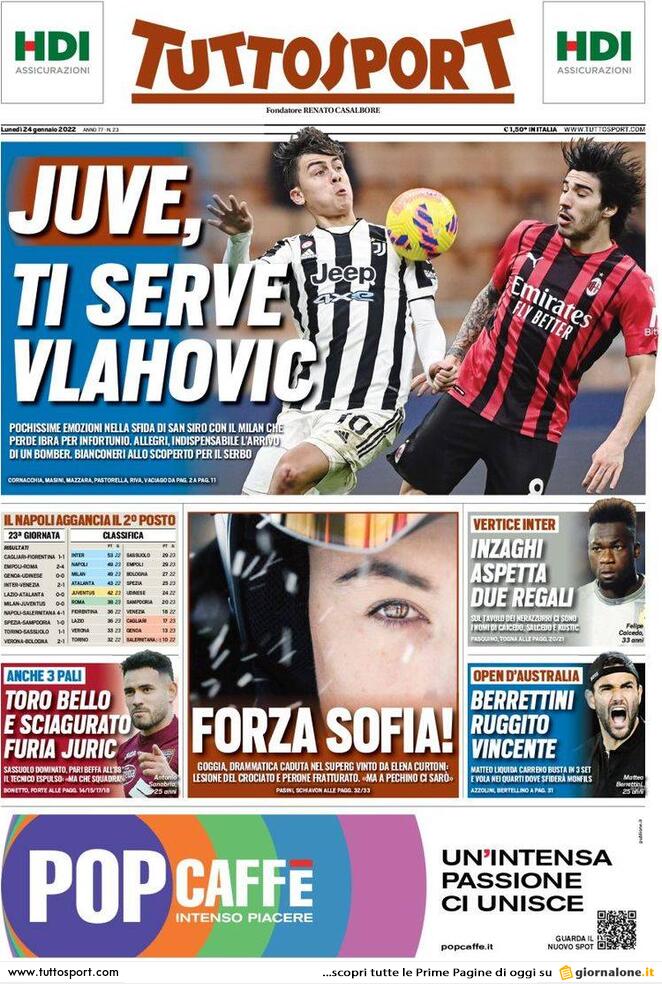 Rassegna stampa Juve: prime pagine quotidiani sportivi - 24 gennaio 2022 37 tuttosport 005209569