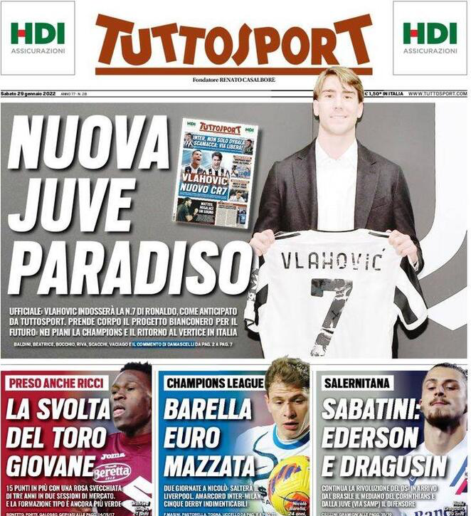 Rassegna stampa Juve: prime pagine quotidiani sportivi - 29 gennaio 2022 36 tuttosport 29 gennaio 2022jpg e1643414287831