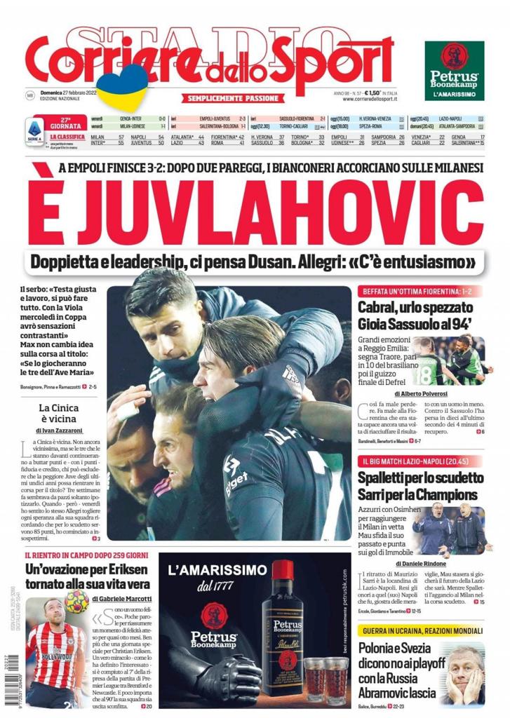 Rassegna stampa Juve: prime pagine quotidiani sportivi - 27 febbraio 2022 38 Corriere 5