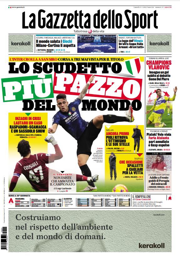 Rassegna stampa Juve: prime pagine quotidiani sportivi - 21 febbraio 2022 39 Gazzetta 3