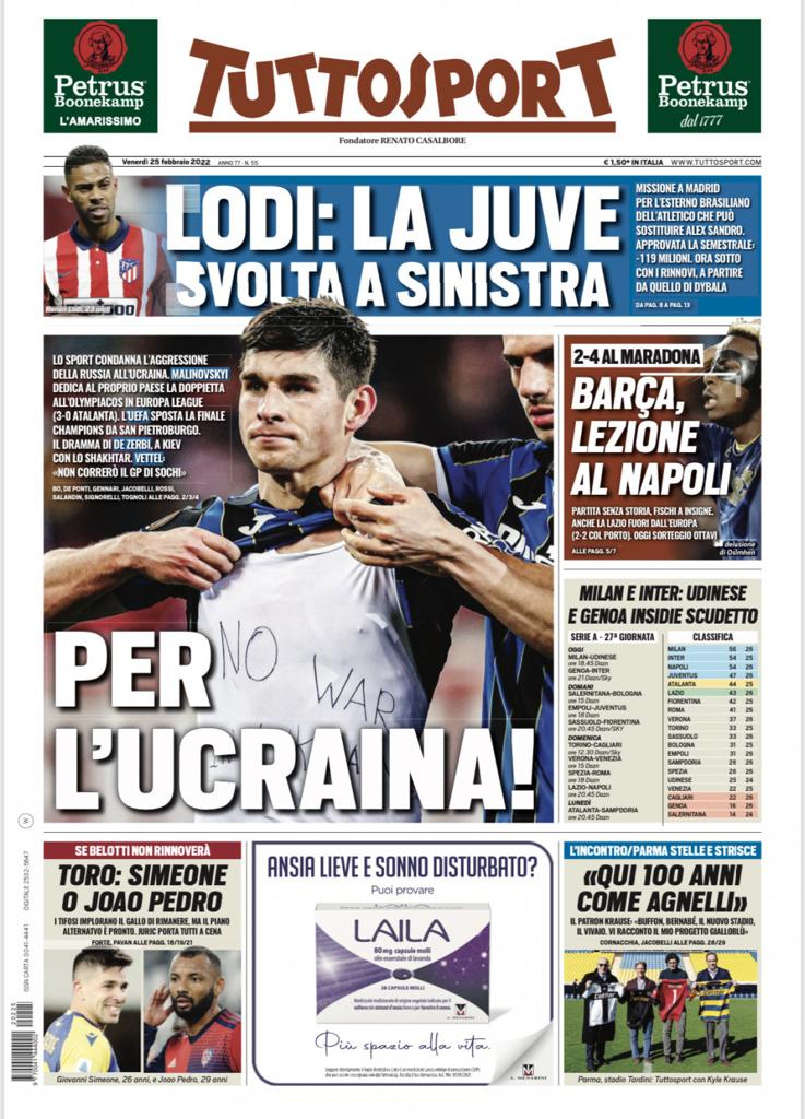 Rassegna stampa Juve: prime pagine quotidiani sportivi - 25 febbraio 2022 37 Tuttosport 7