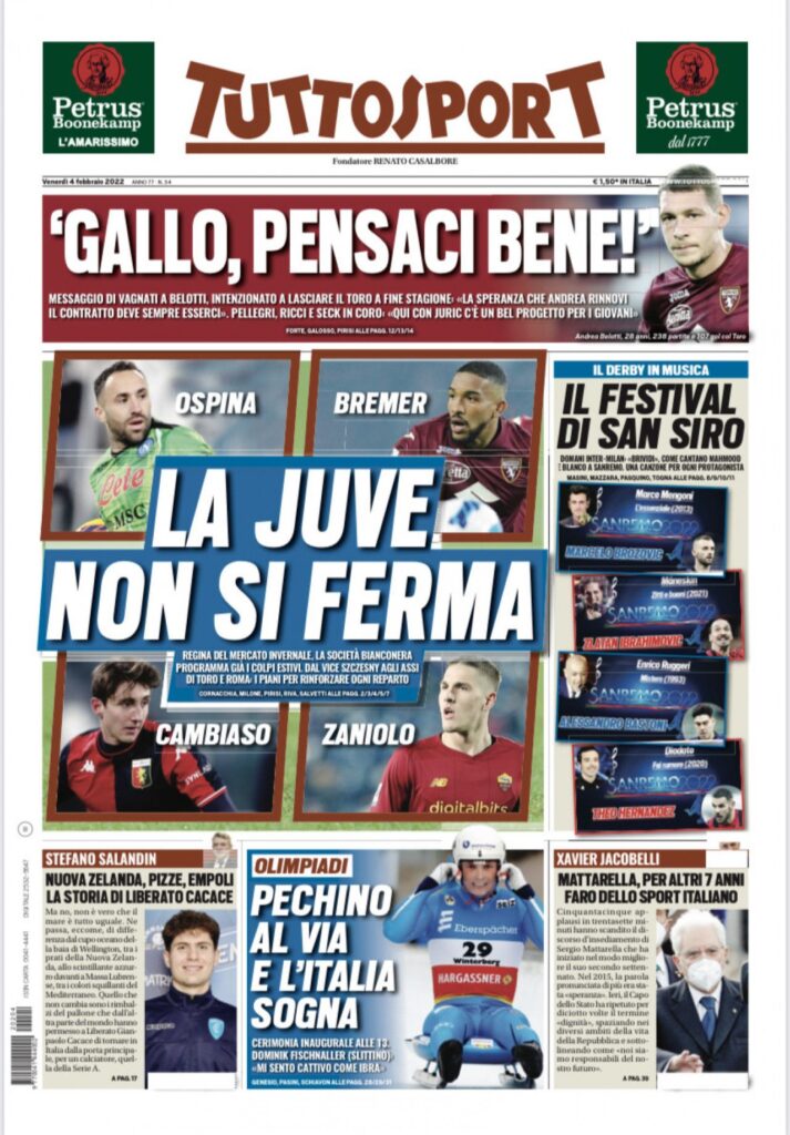 Rassegna stampa Juve: prime pagine quotidiani sportivi - 4 febbraio 2022 37 Tuttosport
