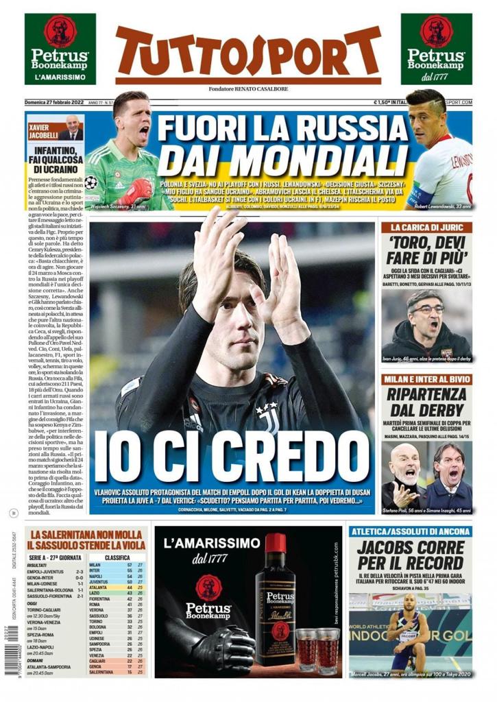 Rassegna stampa Juve: prime pagine quotidiani sportivi - 27 febbraio 2022 37 Tuttosport 8