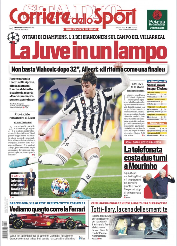 Rassegna stampa Juve: prime pagine quotidiani sportivi - 23 febbraio 2022 37 corriere 2