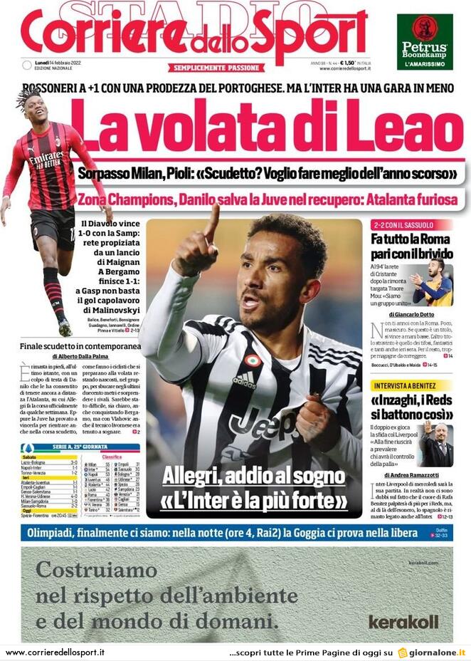 Rassegna stampa Juve: prime pagine quotidiani sportivi - 14 febbraio 2022 36 corriere 2