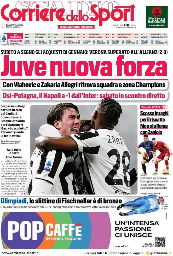 Rassegna stampa Juve: prime pagine quotidiani sportivi - 7 febbraio 2022 38 corriere dello sport 002356823 1