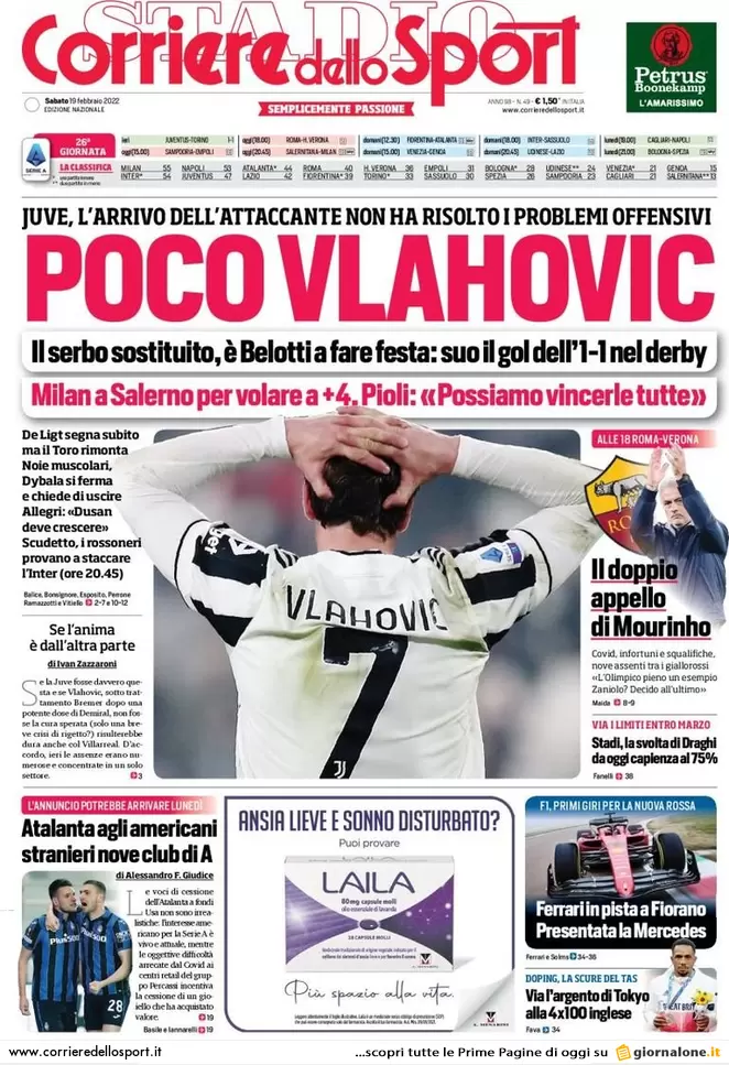 Rassegna stampa Juve: prime pagine quotidiani sportivi - 19 febbraio 2022 37 corriere dello sport 004044795